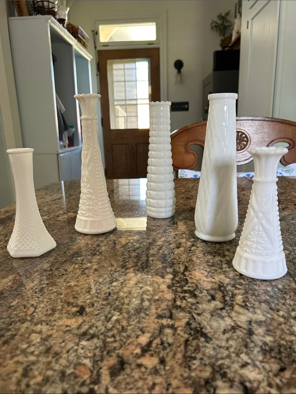 White Decorative Milk Glass Bud Vases - Set of 5